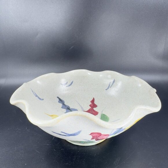 Hand Made Studio Pottery Ruffled Edge Bowl Dish Signed Maje Ki Stoneware Dish - Picture 8 of 13
